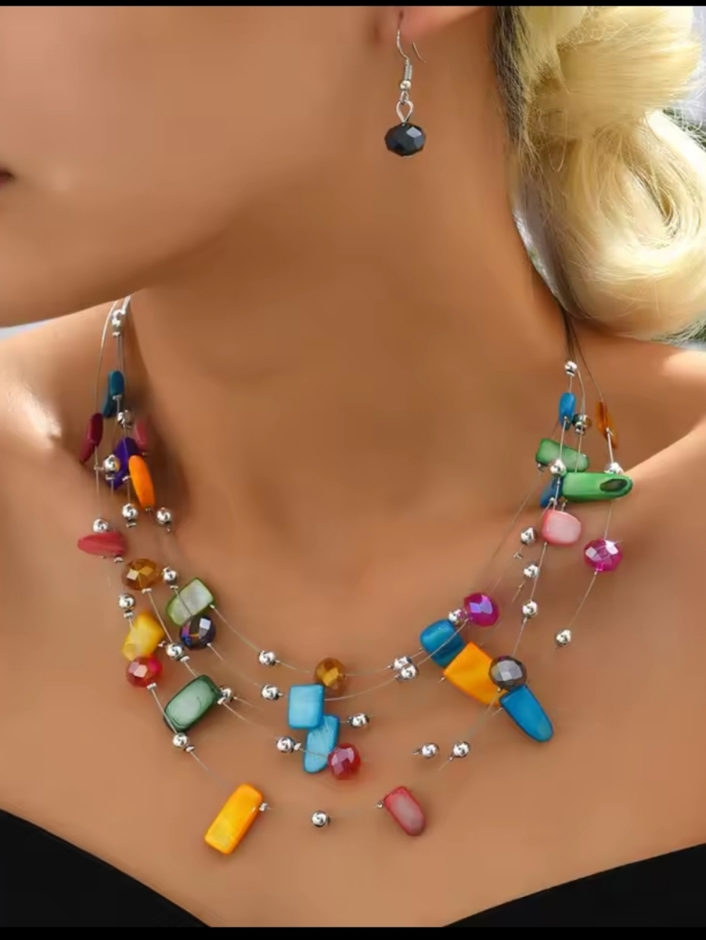 Necklace Earrings Crystal Shell Summer Jewelry Multi Layered Choker Necklace